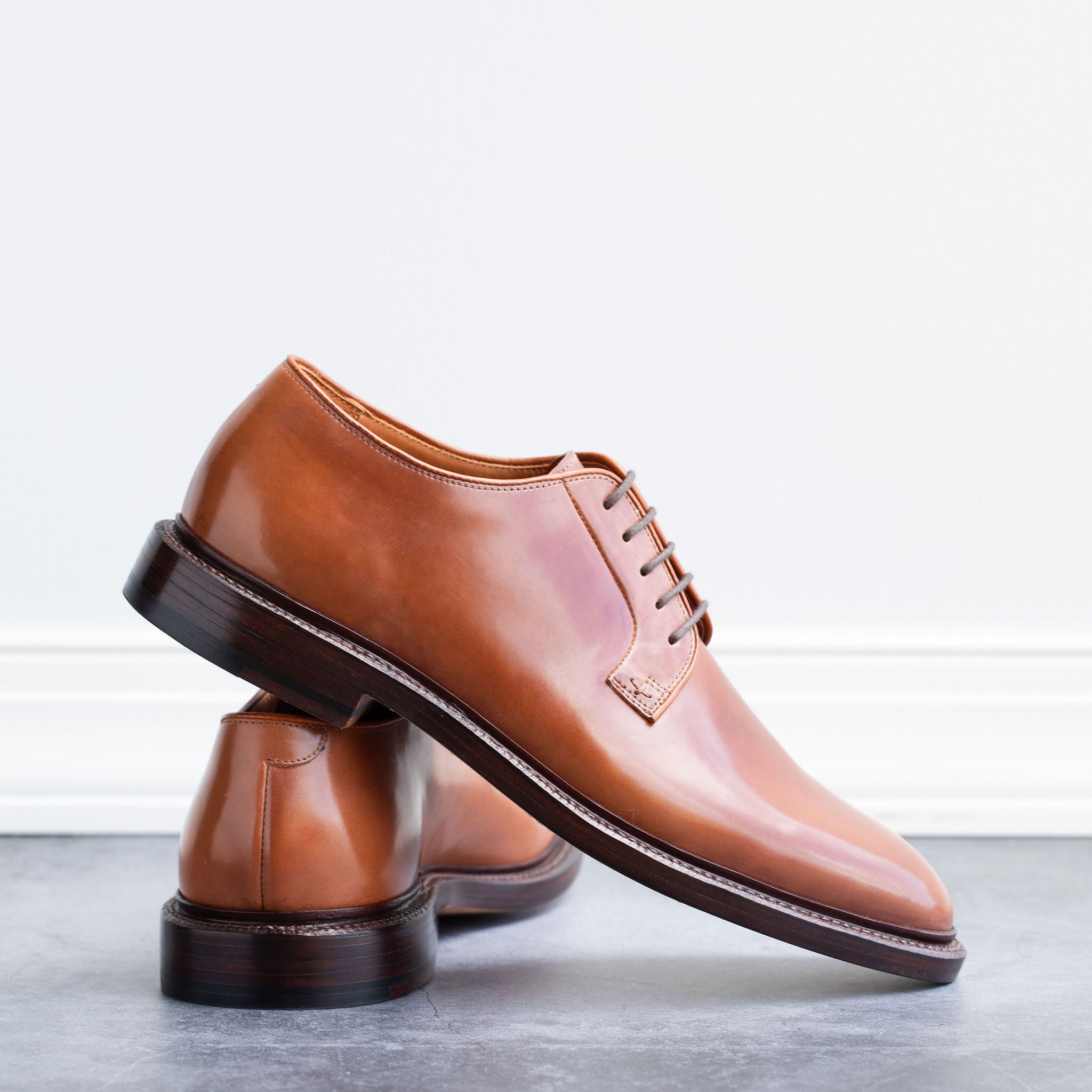 Pre-Order | Plain Toe Blucher Honey Glazed Shell Cordovan