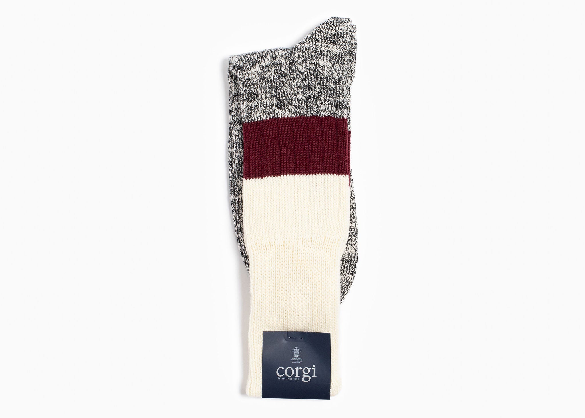 Corgi x CartinosHeavyweight Cotton Sock – Ecru/Port