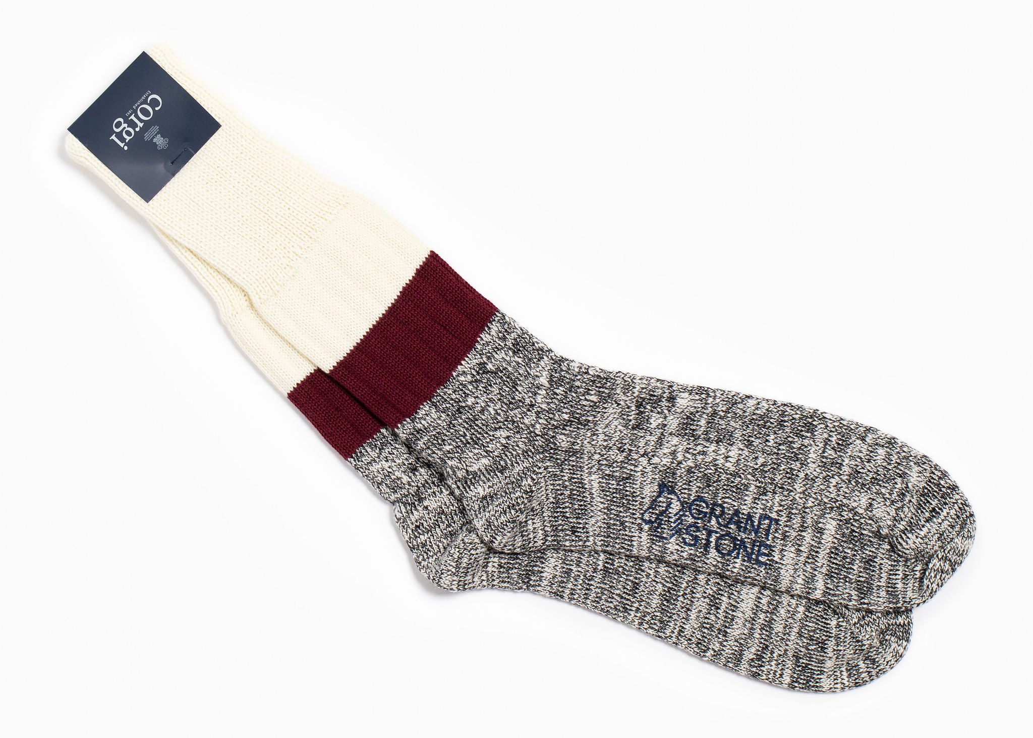 Corgi x CartinosHeavyweight Cotton Sock – Ecru/Port
